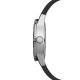 Raymond Weil Freelancer Diver vista laterale cassa acciaio con corona firmata RW e lunetta ceramica nera 2775-SR1-20051