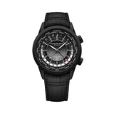 Raymond Weil Freelancer GMT Worldtimer quadrante nero sfumato con scala 24 fusi orari, cinturino pelle nera 2765-BKC-20001