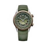 Raymond Weil Freelancer GMT Worldtimer quadrante verde sfumato con cinturino pelle verde e cassa acciaio bronzo 2765-SBC-52001