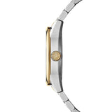 Raymond Weil Freelancer RW1212 vista laterale cassa acciaio con lunetta PVD oro e corona con monogramma RW 2781-STP-60051