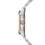 Raymond Weil Freelancer RW1212 vista laterale cassa acciaio con lunetta oro rosa PVD e corona con logo RW 2781-SP5-20051