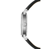 Raymond Weil Millesime Small Seconds vista laterale cassa acciaio satinato con corona incisa monogramma RW 2930-STC-60001
