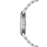 Raymond Weil Millesime Small Seconds vista laterale cassa acciaio satinato con corona incisa monogramma RW 2930-ST-05642