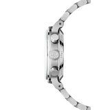 Raymond Weil Millesime Tri-Compax Chronograph vista laterale cassa acciaio corona con monogramma RW e pulsanti 7765-ST-60651