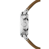 Raymond Weil Millesime Tri-Compax Chronograph vista laterale cassa acciaio corona RW e pulsanti cronografo 7765-STC-60651