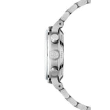Raymond Weil Millesime Tri-Compax Chronograph vista laterale cassa acciaio con corona RW e pulsanti cronografo 7765-ST-20001