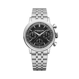 Raymond Weil Millesime Tri-Compax Chronograph quadrante nero settori con bracciale acciaio e scala tachimetrica 7765-ST-20001