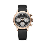 Raymond Weil Millesime Tri-Compax Chronograph quadrante nero reverse panda cassa PVD oro rosa cinturino pelle nera 7765-PC5-20631