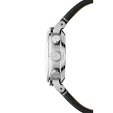 Raymond Weil Millesime Tri-Compax Chronograph vista laterale cassa acciaio spazzolato, pulsanti cronografo e corona RW 7765-STC-20001