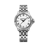 Raymond Weil Tango Classic orologio donna acciaio quadrante bianco guilloché numeri romani datario bracciale acciaio 5960-ST-00300