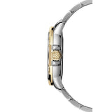 Raymond Weil Tango Classic vista laterale cassa bicolore acciaio e oro con corona incisa monogramma RW 8160-STP-30041