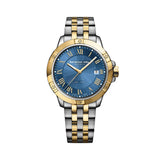 Raymond Weil Tango Classic orologio uomo quadrante blu guilloché numeri romani dorati bracciale bicolore acciaio e PVD oro 8160-STP-00508