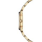 Raymond Weil Toccata Classic vista laterale cassa PVD oro giallo con corona monogramma RW, profilo sottile 5024-P-97081