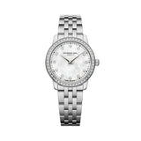 Raymond Weil Toccata Classic donna quadrante madreperla bianca con diamanti, lunetta diamanti e bracciale acciaio 5024-STS-97081