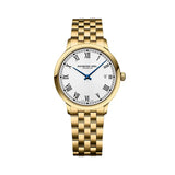 Raymond Weil Toccata Classic orologio uomo quadrante bianco numeri romani lancette blu bracciale PVD oro giallo 5485-P-00359