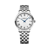 Raymond Weil Toccata Classic orologio uomo quadrante bianco numeri romani lancette blu bracciale acciaio 5485-ST-00359