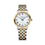 Raymond Weil Toccata Classic orologio uomo bicolore quadrante bianco numeri romani lancette blu bracciale acciaio e oro 5485-STP-00359