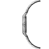 Raymond Weil Toccata Classic vista laterale cassa acciaio con corona logo RW e profilo sottile 5985-ST-97081