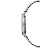 Raymond Weil Toccata Classic vista laterale cassa acciaio sottile con corona logo RW e bracciale integrato 5485-ST-50001