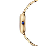 Raymond Weil Toccata Heritage dettaglio laterale cassa PVD oro giallo con corona laccata blu cabochon 5250-P-97001