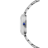 Raymond Weil Toccata Heritage vista laterale cassa acciaio con corona laccata blu dettaglio spessore 5250-ST-00650
