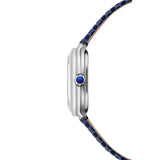 Raymond Weil Toccata Heritage vista laterale cassa acciaio corona blu cinturino pelle effetto lucertola blu 5250-STC-00650