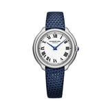 Raymond Weil Toccata Heritage orologio donna quadrante bianco numeri romani lancette blu cinturino pelle blu 5250-STC-00650