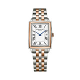 Raymond Weil Toccata Square orologio donna rettangolare quadrante bianco numeri romani bracciale bicolore acciaio oro rosa 5925-SP5-00300