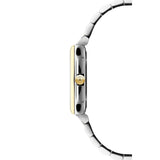 Raymond Weil Toccata Square vista laterale cassa rettangolare bicolore acciaio e oro giallo con corona firmata RW 5925-STP-00995