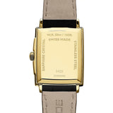 Raymond Weil Toccata Square fondello acciaio placcato oro giallo incisione Swiss Made vetro zaffiro cinturino pelle 5425-PC-00300
