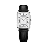 Raymond Weil Toccata Square orologio uomo cassa rettangolare acciaio quadrante bianco numeri romani cinturino pelle nero 5425-STC-00300