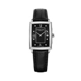 Raymond Weil Toccata Square orologio donna quadrante nero con diamanti, cassa rettangolare acciaio e cinturino pelle nera 5925-STC-00295