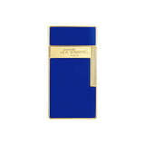 St Dupont Accendino Biggy 25005 in lacca blu neon con finiture dorate, vista frontale con logo inciso 25005