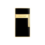 St Dupont Accendino Biggy 25222 in lacca nera lucida con finiture dorate, vista frontale con logo inciso 25222