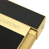 St Dupont Accendino Da Tavolo Laccato dettaglio incisione logo, grilletto dorato e lavorazione diamantata in lacca nera T20472
