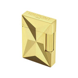 St Dupont Accendino Ligne 2 Fire X vista laterale con logo inciso e design sfaccettato oro giallo C18611