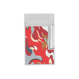 St Dupont Accendino Ligne 2 Guilloché Laccato motivo camouflage fiamme rosse finitura palladio vista frontale C16051