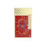 St Dupont Accendino Ligne 2 Laccato Dragon rosso bordeaux con drago multicolore e guilloché dorato C16526