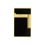 St Dupont Accendino Ligne 2 Laccato nero con finiture oro giallo, vista frontale con logo inciso 016884