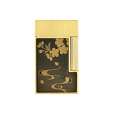 St Dupont Accendino Ligne 2 Maki-e Ryusui Shunju lacca nera con decorazione fiori di ciliegio in polvere d'oro C16151