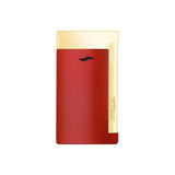 St Dupont Accendino Slim 7 Laccato rosso con finiture dorate in cromo, design ultra sottile 7mm vista frontale 027707