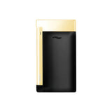St Dupont Slim 7 Laccato vista posteriore accendino nero con finiture dorate e profilo ultra sottile 027708