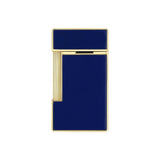 St Dupont Accendino Slimmy Laccato blu e oro vista posteriore con meccanismo guillochè e uscita fiamma 028005