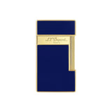 St Dupont Accendino Slimmy Laccato blu scuro con finiture dorate, vista frontale con logo inciso 028005