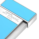 St Dupont Accendino Slimmy Laccato dettaglio logo inciso S.T. Dupont Paris su fascia cromata e lacca azzurra 028007