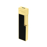 St Dupont Accendino Twiggy Laccato nero e oro, vista prospettica con dettaglio rigature laterali dorate 030002
