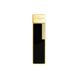 St Dupont Accendino Twiggy Laccato nero con finiture oro, design slim elegante vista frontale con logo 030002