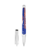 St Dupont Penna Défi Millenium Roller lacca blu con decoro coralli arancio e bolle, cappuccio cromato separato 402053