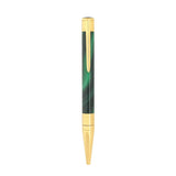 St Dupont Initial A Sfera penna a sfera in ottone finitura oro con decoro malachite verde, vista completa 275036