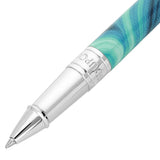 St Dupont Initial Roller Geode dettaglio punta e ghiera cromata con incisione Dupont, decoro minerale blu-verde 272035